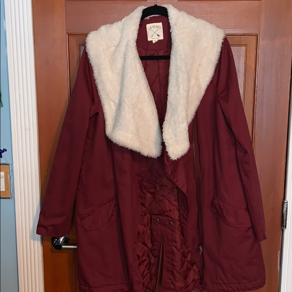 cute maroon jacket with fur